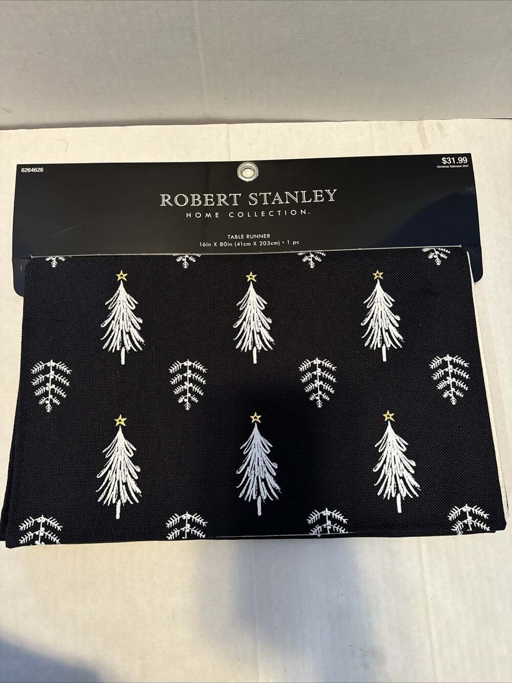 NEW Robert Stanley White Black Trees Table Runner 16in X 80in (41cm X 203 cm)